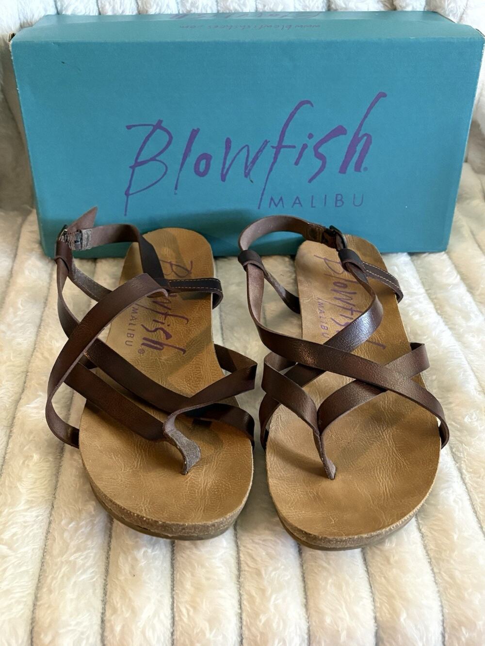 Blowfish Malibu Granola Women's Brown/Indigo Thong Sandals Adjustable Sz 10